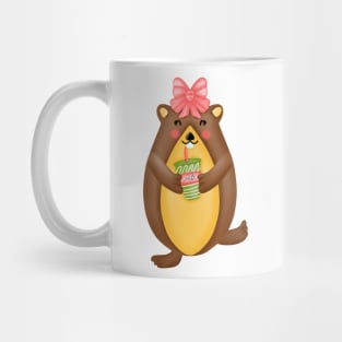 Cute groundhog drinking milk. Mug